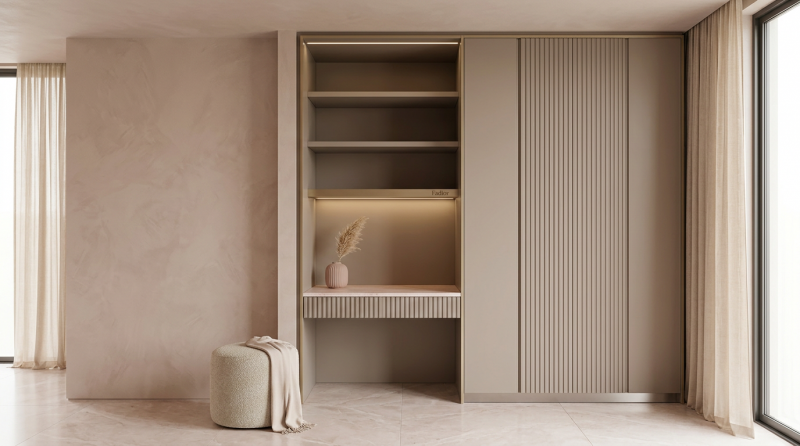 Petite Chambre Taupe Fluted Wardrobe in 304 Stainless Steel