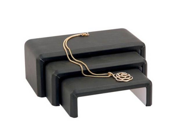 3 Tier Stackable Glossy Black Acrylic Necklace Display Jewelry Plinth Riser Stand