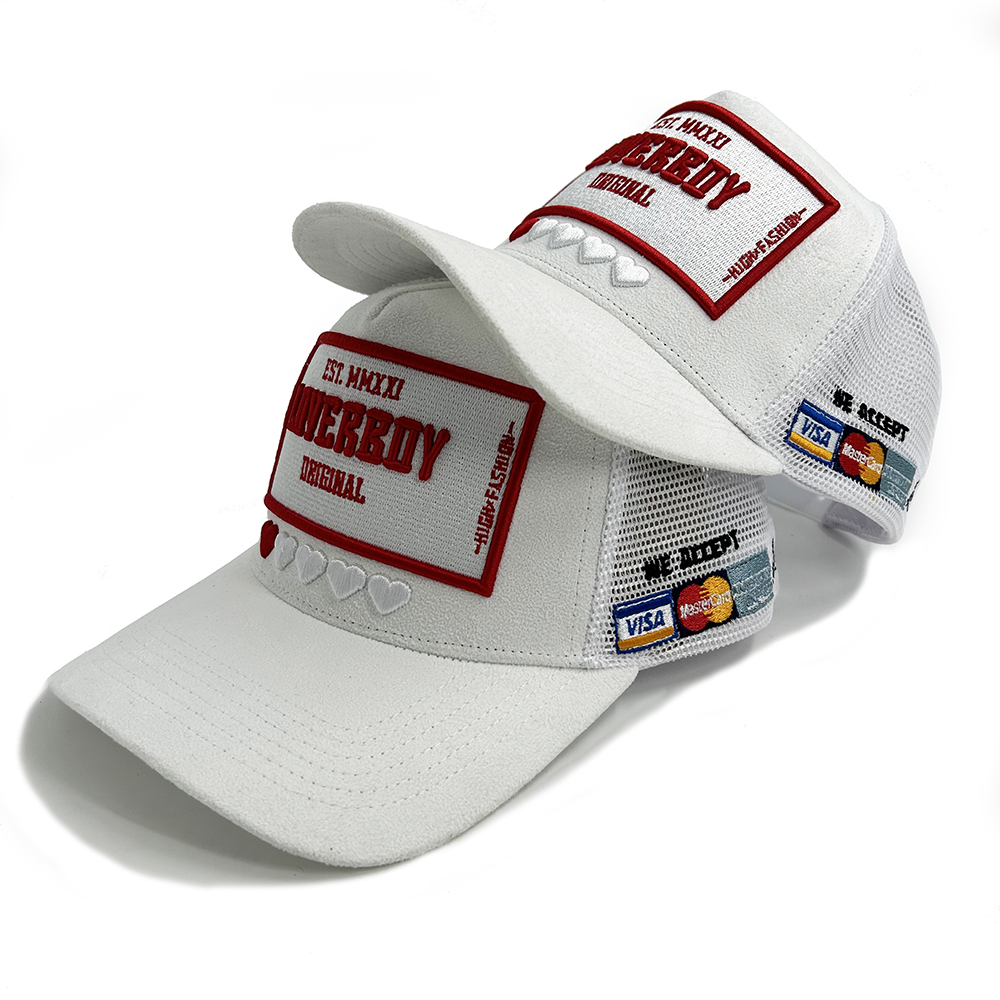Fashion Classic Mesh Suede 5 Panel Trucker Cap 3D Embroidery Patch Snap Back Unisex