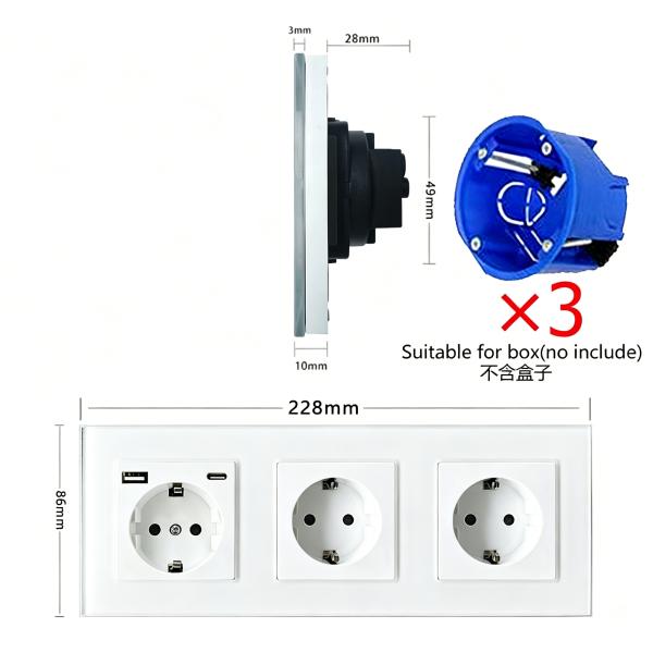 UBARO Electrical 1USB Type-C Socket with 3500W Rated Power, 10A/16A Current, and Phosphor Bronze Conductor for Reliable Performance