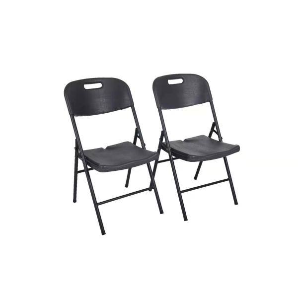 Wooden Grain Black Plastic Folding Chairs / HDPE Outdoor Plastic Folding Seat