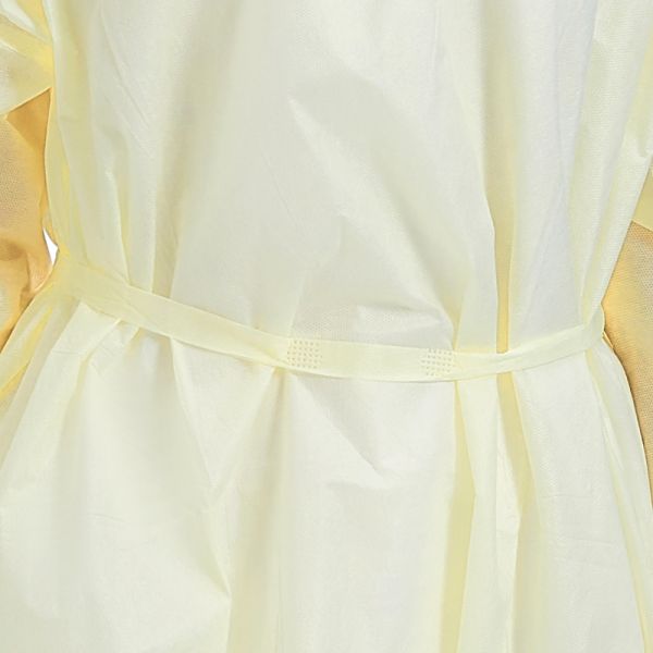 SMMS Level 2 50g Yellow Surgical Gown with Elastic Cuffs and Reinforced Waist Ties - AAMI Level 2 Standard Disposable Medical Isolation Gown