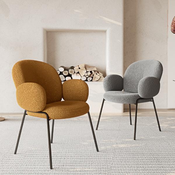 Minimalist Boucle Fabric Dining Chair with Iron Legs