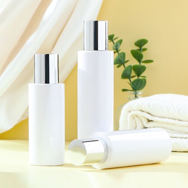 White PET Toner Bottle with Electroplated Silver Cap – High Impact Resistance Skincare Packaging Bottle