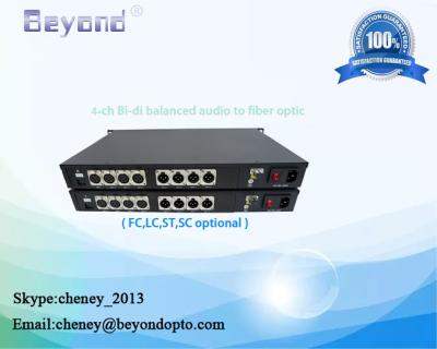 4 ch 2 way balanced audio to fiber converter,XLR balanced audio over a singlemode fiber up to 20KM or more