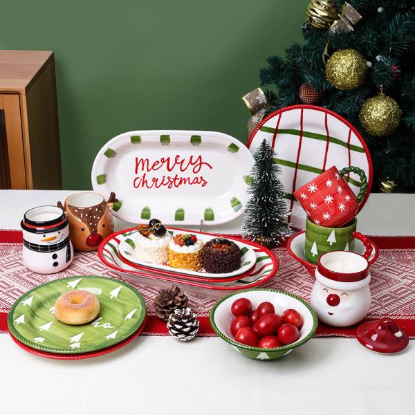 Custom Logo Print Ceramic Porcelain Christmas Dinner Plate Party Tableware Set Gift