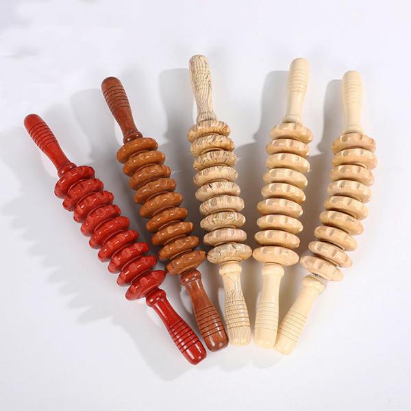 Source Massage Tool 9 Wheels Wooden Massager for Cellulite Reduction and