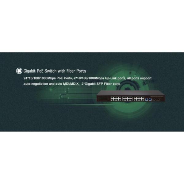 48V Standard Power Over Ethernet Switch , 802.3at Gigabit 24 Channel POE Switch