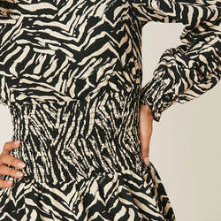 Custom Logo Elastic Waist Dress Zebra Print Long Sleeve For Women Clothing