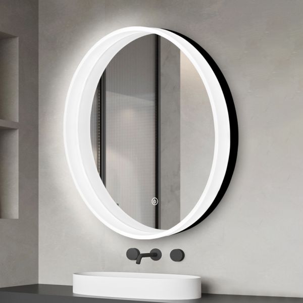 Acrylic Framed Black Round Bathroom Mirror Aluminum Backing Smart Bathroom Vanity Mirrors