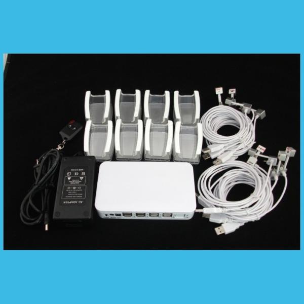COMER Universal acrylic android tablet PC floor stand with alarm and charging 8 port systems