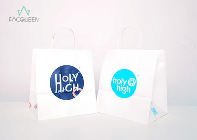 White Paper Handled Takeaway Paper Bags Logo Printing For Daily Products