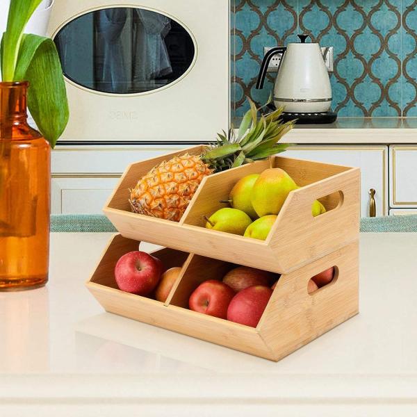 Stocked Versatile Bamboo Storage Bin Kitchen Fruit And Vegetable Organization