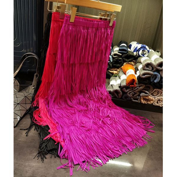 2024 Summer New Female High-End Pleated Fringe Patchwork Skirt Breathable All-Matching Fried Street Skirt
