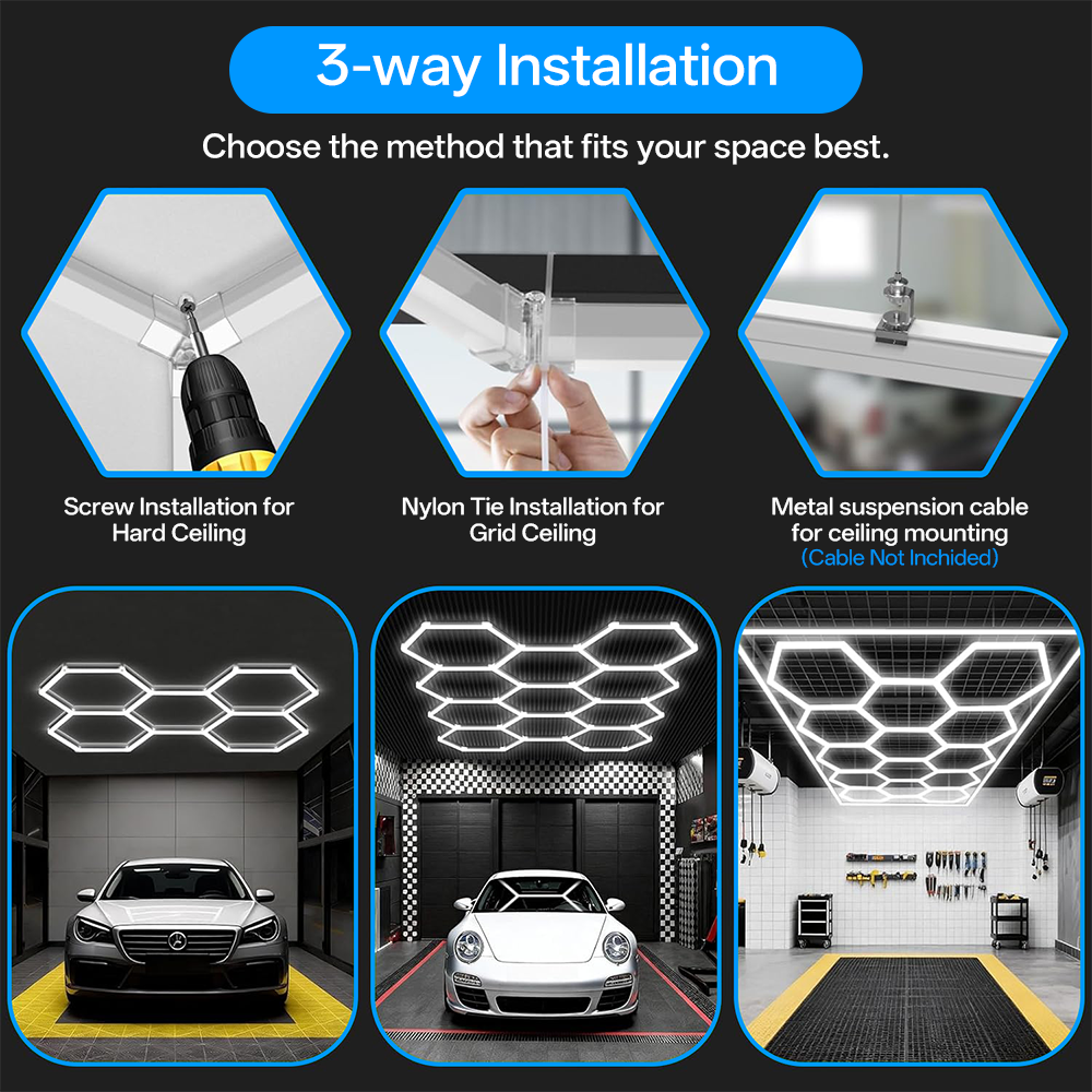 K&C Hexagon Light LED Ceiling Wall Detailing Studio Posh Workshop Light Diy Led Honeycomb Car Workshop Garage Work Light