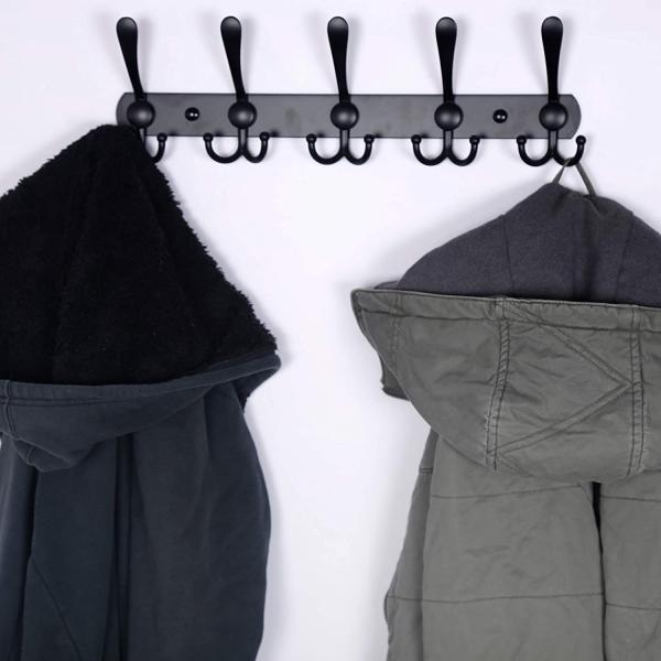 Многофункциональный настенный пальто крюк рельс из нержавеющей стали над дверью 5 Три крюка черный