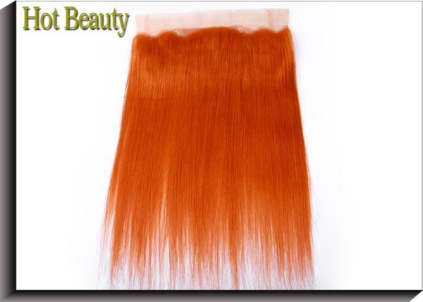 Smooth And Soft Human Hair Lace Closure Orange Color Medium Cap Size