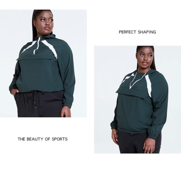 Dark Green Women'S Plus Size Yoga Wear White Splice Oversized Sports Hoodie