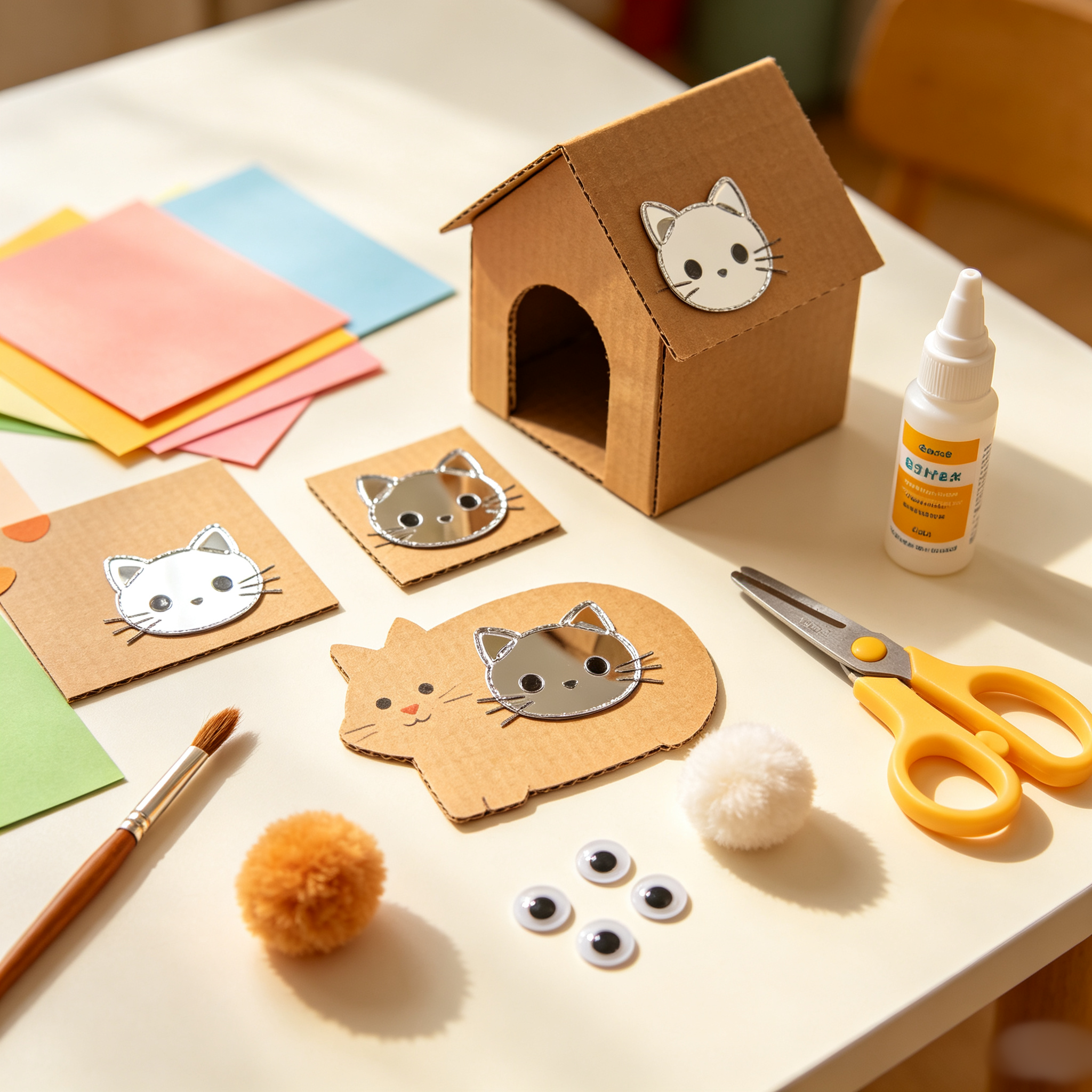 Wholesale Irregular Cat Head Acrylic Back Painted Mirror Panel Safe Mirror for Kids Educational Handmade Activity