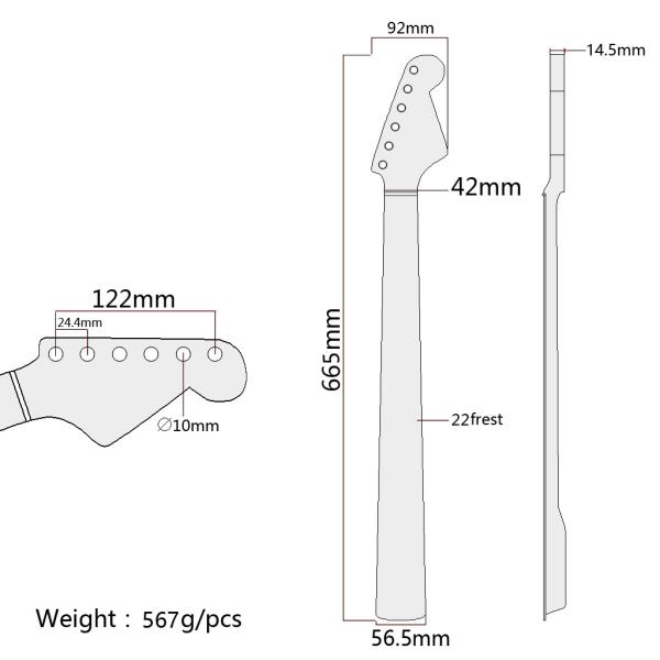 Канадский кленовый черный матовый отделка ST Электрическая гитара Шейка 22 фреты