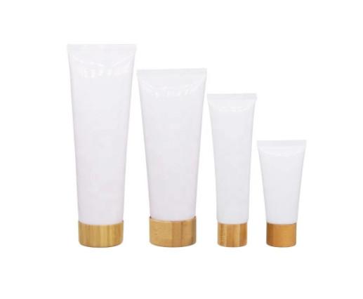 plastic soft tubes with screw cap / empty cosmetic cream bottles with bamboo