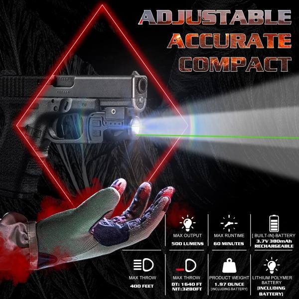 Weapon Pistol Green Laser Beam For Gun 500 Lumens LED Flashlight