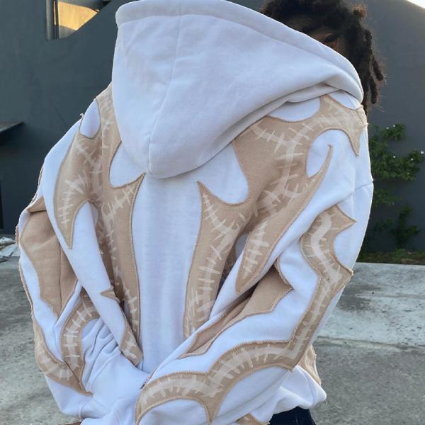 3D Distressed Applique Embroidery Hoodie Cropped Mens Hoodies Jacket Anti Wrinkle