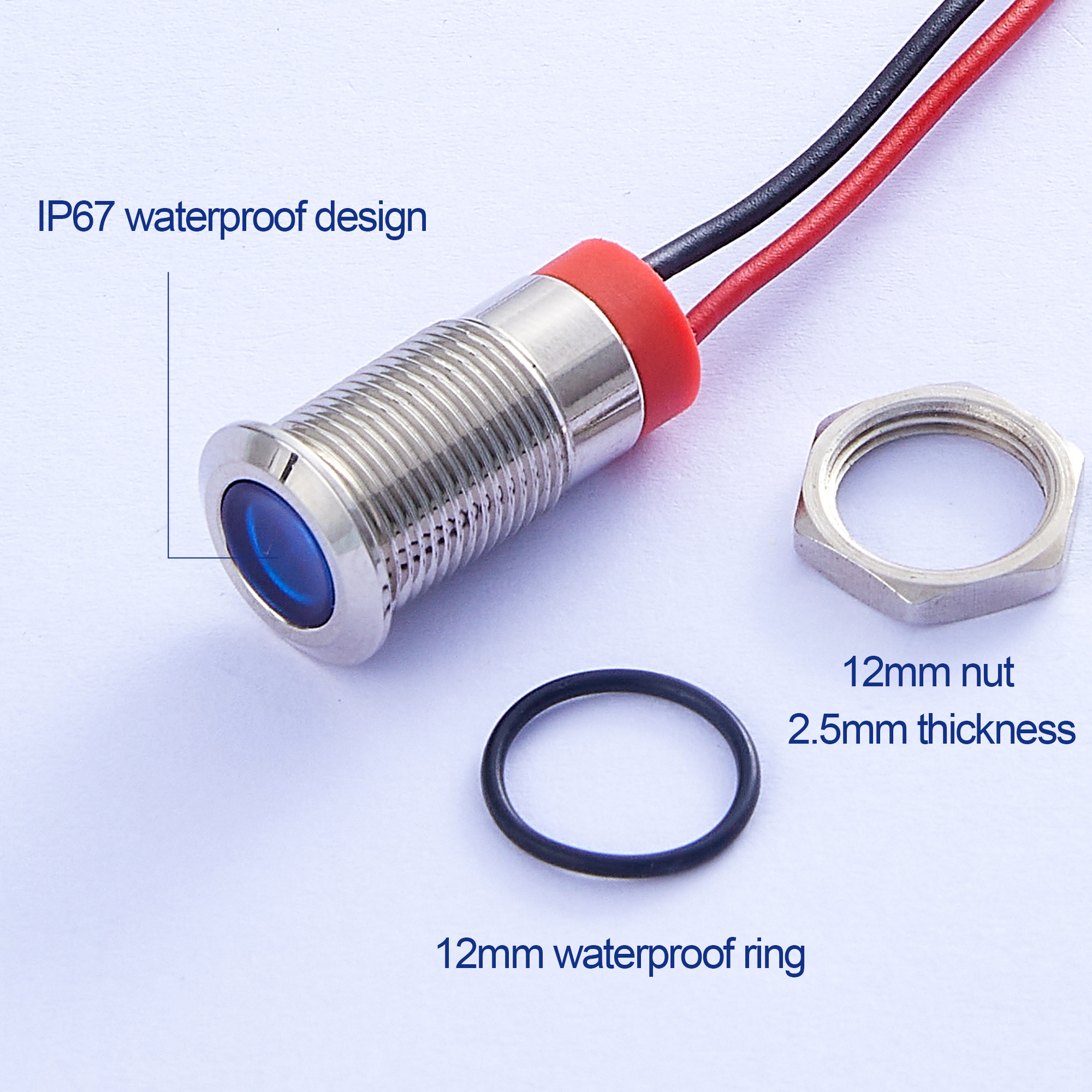 12mm Metal Indicator Light LED Signal Lamp 12V 24V 220V Waterproof IP65