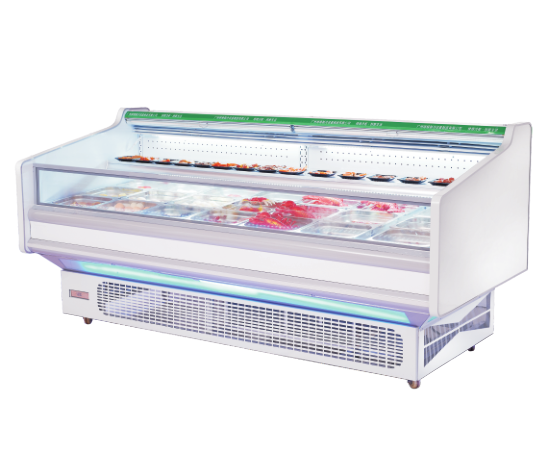 Flat Top Open Fresh Meat with night curtain supermarket Meat chiller display butchery meat refrigerator showcase