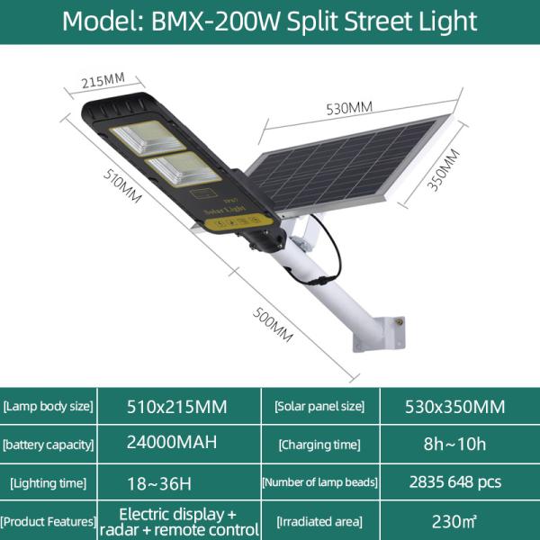 60w 90w 200w Solar Led Street Light With Remote Built In Battery 24000mAh Landscape Courtyard