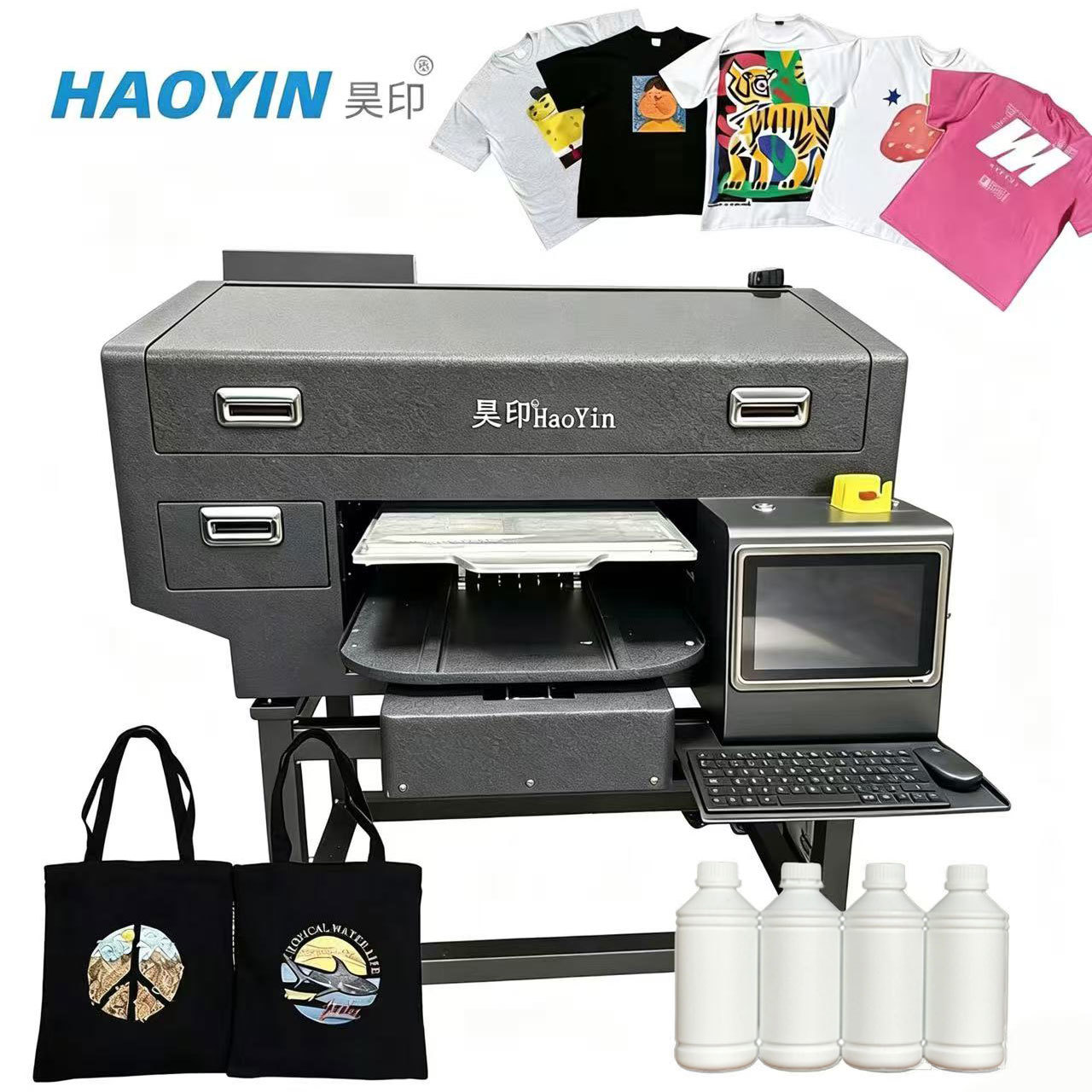 Dual Head DTG Printer With Independent Color / White Ink Channels