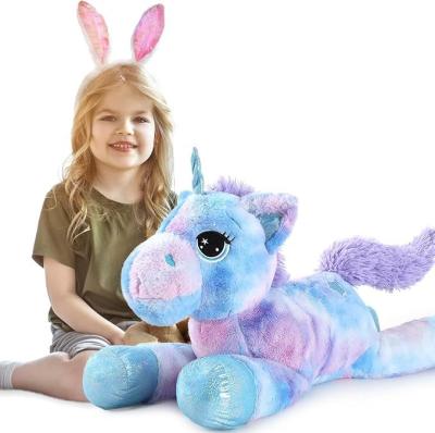 MorisMos 32in Giant Rainbow Blue Unicorn Stuffed Animal Toys Cute Soft Plush for Kids Birthday Decorations Party Gifts Filled PP