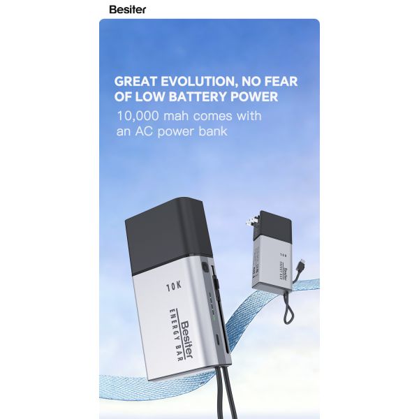 2 Type C Ports Wall Plug Power Bank Lithium Polymer Battery 10000mAh