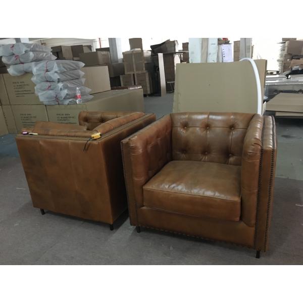 Vintage Tan Brown 2 Seater Leather Sofa Solid Wood Frame Living Room Furniture