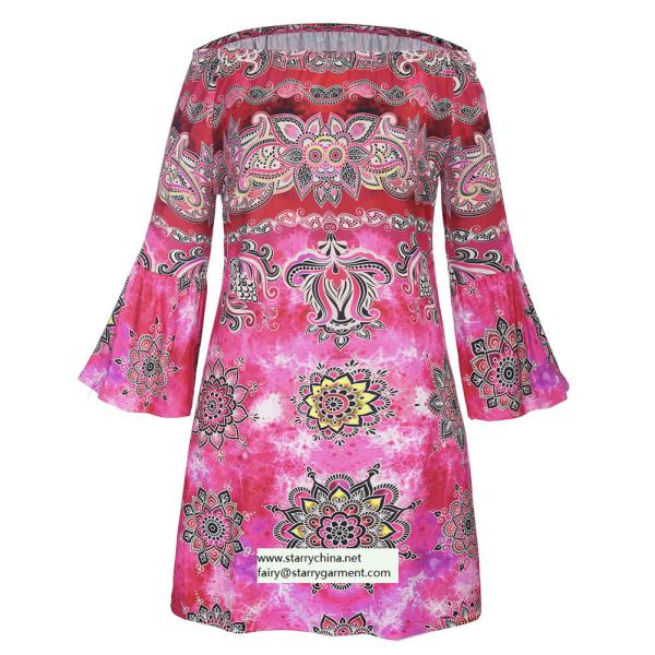 straples printed women dress with balloon sleeve national dresses