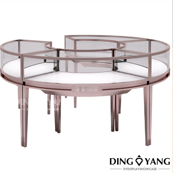 Custom Rose Gold Curved Jewellery Display Counter Showcase