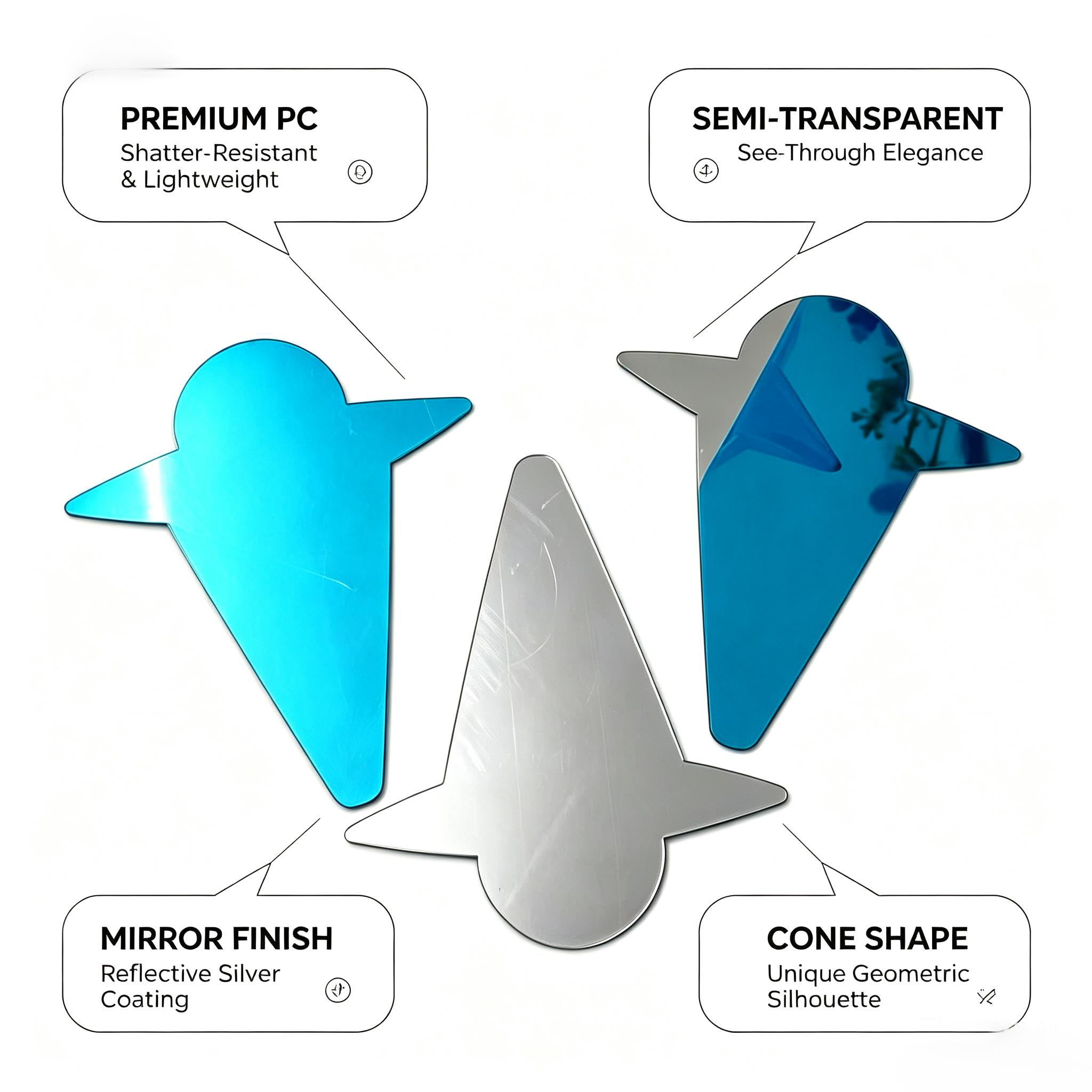 Ice Cream Cone Shaped PC Half Mirror Sheet For Infinity Light Atmosphere Lamp DIY Craft
