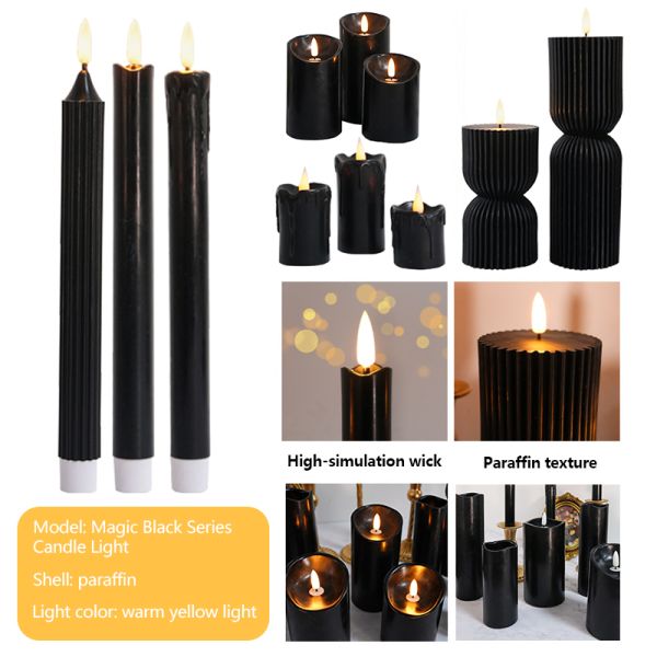 Remote Timer Moving Flame LED Candles Eco Friendly Flameless Wax Pillar Candles Black