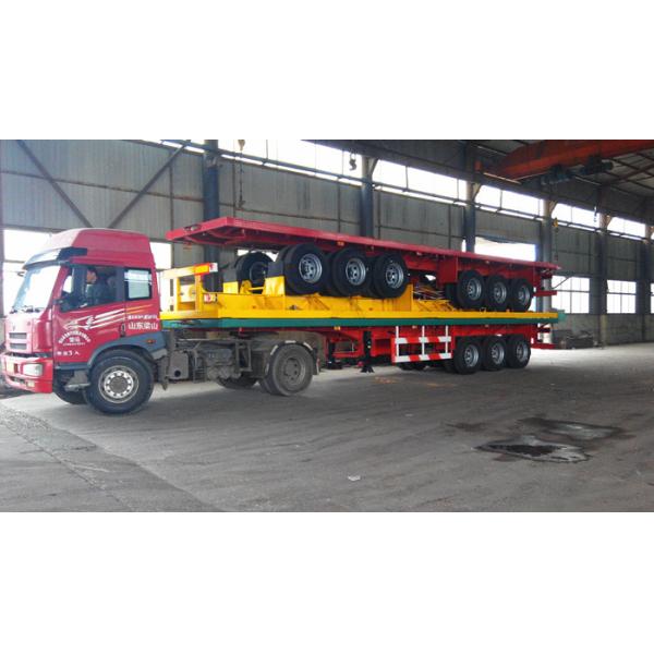 28T Landing Gear Flatbed Truck Trailer , Low Bed Semi Trailer 3 Axle