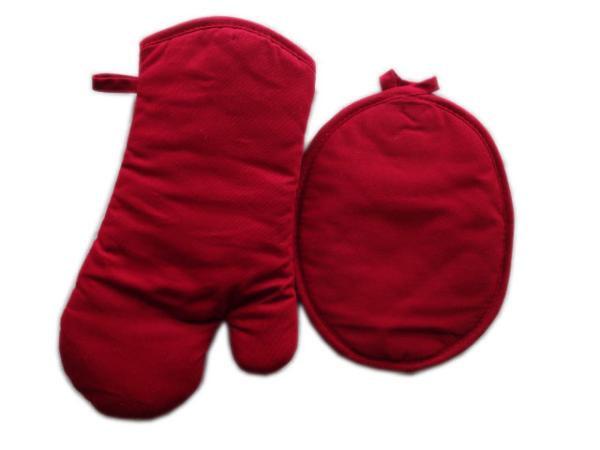 Kitchen Textile Set Include Oven Mitt and Potholder 2-Pack , Red