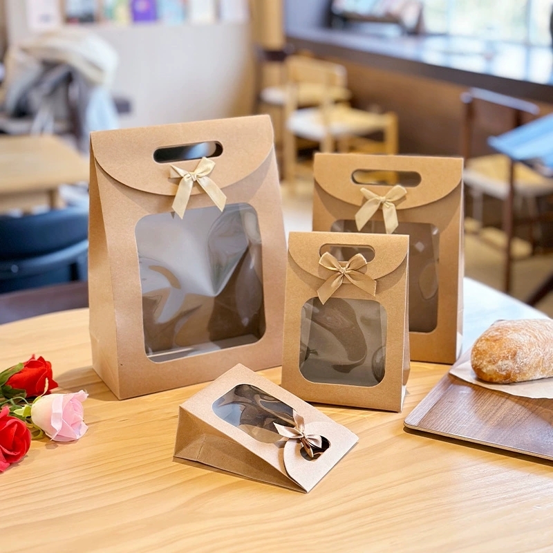 Paper Gift Bags with Window and Die Cut Handle for Retail Packaging