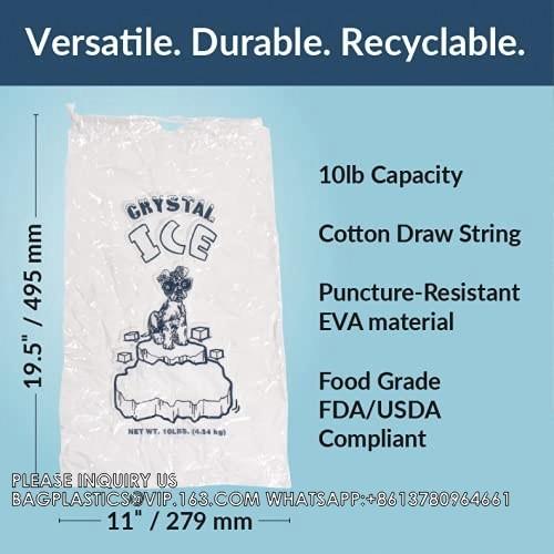 10 Lb. Plastic Drawstring Ice Bags 12 X 21 Inch Heavy-Duty Plastic Ice Bags With Plastic Drawstring (2mil Thickness)