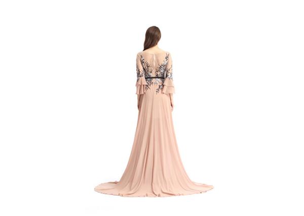 Multi Colors Prom Dresses With Sleeves Flower Fish Cut Appliqued Style