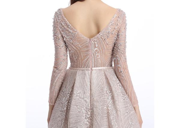 Champagne Fluffy Arabic Style Dress , Long Sleeve Arabic Wedding Dress