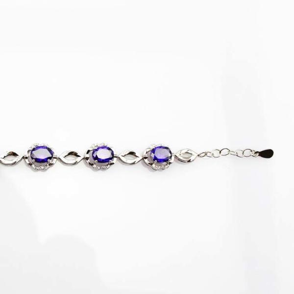 925 Silver 6x8mm Oval Created Amethyst and Clear Cz Diamonds Link Bracelet (H03)