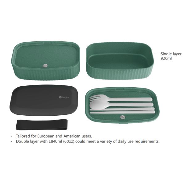 Portable Dual Tier Eco-Friendly Banana Leaf Design BPA-Free Lunch Box with Cutlery Lid