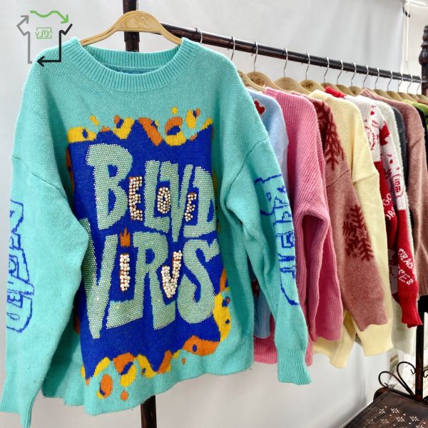 Pattern Wool Women's Second Hand Sweaters Casual Long Sleeve Pullover Winter Warm