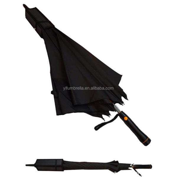 Manual Open Ruber Coating Handle Iron Sunny and Rainy Umbrella with Solar Fan