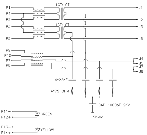 JD0-0004NL PoE PulseJack 10/100 Base-T RJ45 соединитель с светодиодом