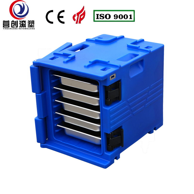 YINGCHUANG OEM 75L Blue Handle Type Rotomolded Insulated Box, Thick PU Foam Hot & Cold Holding GN Pan Food Transport Cabinet For Catering Canteen Central Kitchen